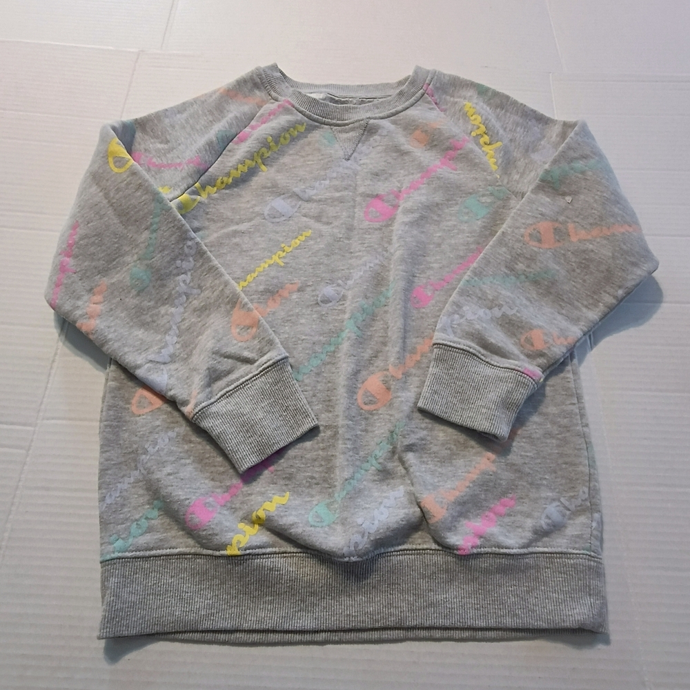 Champion Gray Crewneck with Small Red Logo Accent